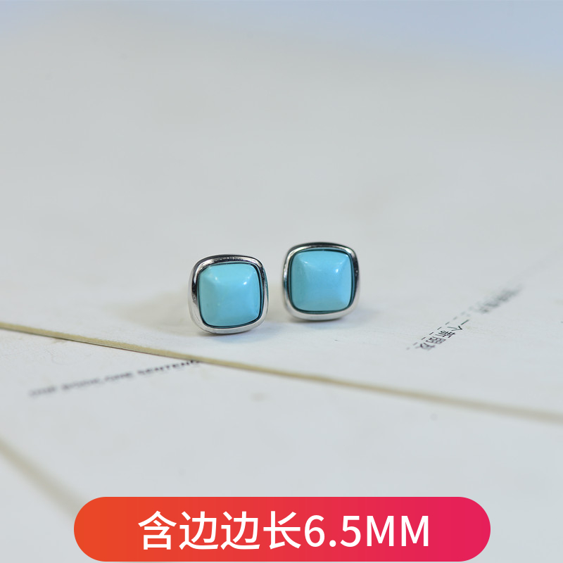 925纯银耳钉女简约小巧气质小众设计感高级防过敏天然原矿绿松石 - 图2