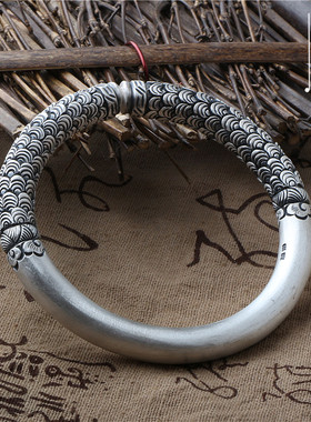 实心情侣鳞纹战甲银手镯