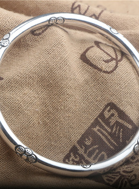 云南雪花银复古亮光圆棍实心手镯