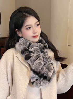 獭兔毛围巾女冬季保暖荷叶边长款