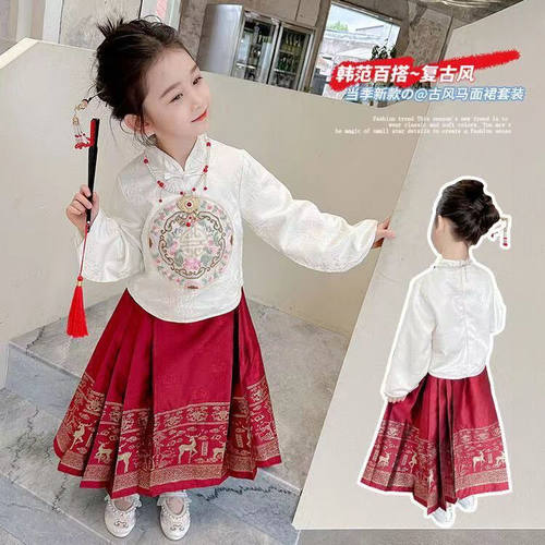新中式马面裙汉服女朗诵合唱演出服2025新款春夏小女孩中国风套装 - 图0