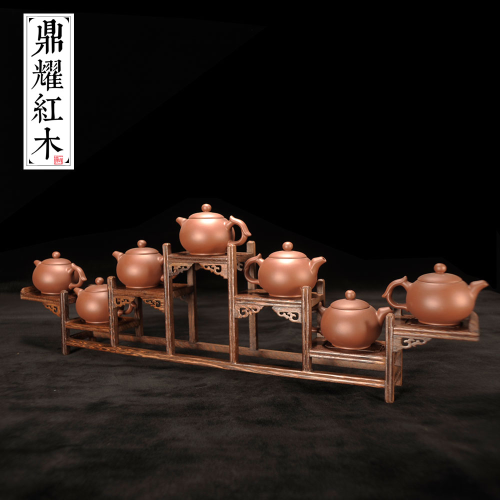 红木博古架小型多宝阁鸡翅木茶具架实木置物架紫砂茶壶底座展示架 - 图0