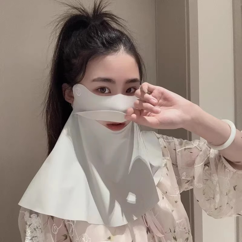 防晒面罩全脸防紫外线护颈可喝水口罩2025新款开口透气遮阳骑行纱 - 图0