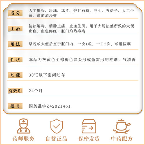 马应龙麝香痔疮栓12粒痔痔栓痔疮药内痔疮膏药肛裂药品 - 图3