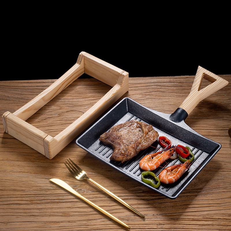 韩式铁板烤盘商用铝合金带把锅铁锹烤肉盘戳子烧小平铲特色牛排盘-图1