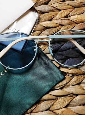 美国直邮代购 GUCCl 淡蓝色 金属框 猫眼墨镜 58mm