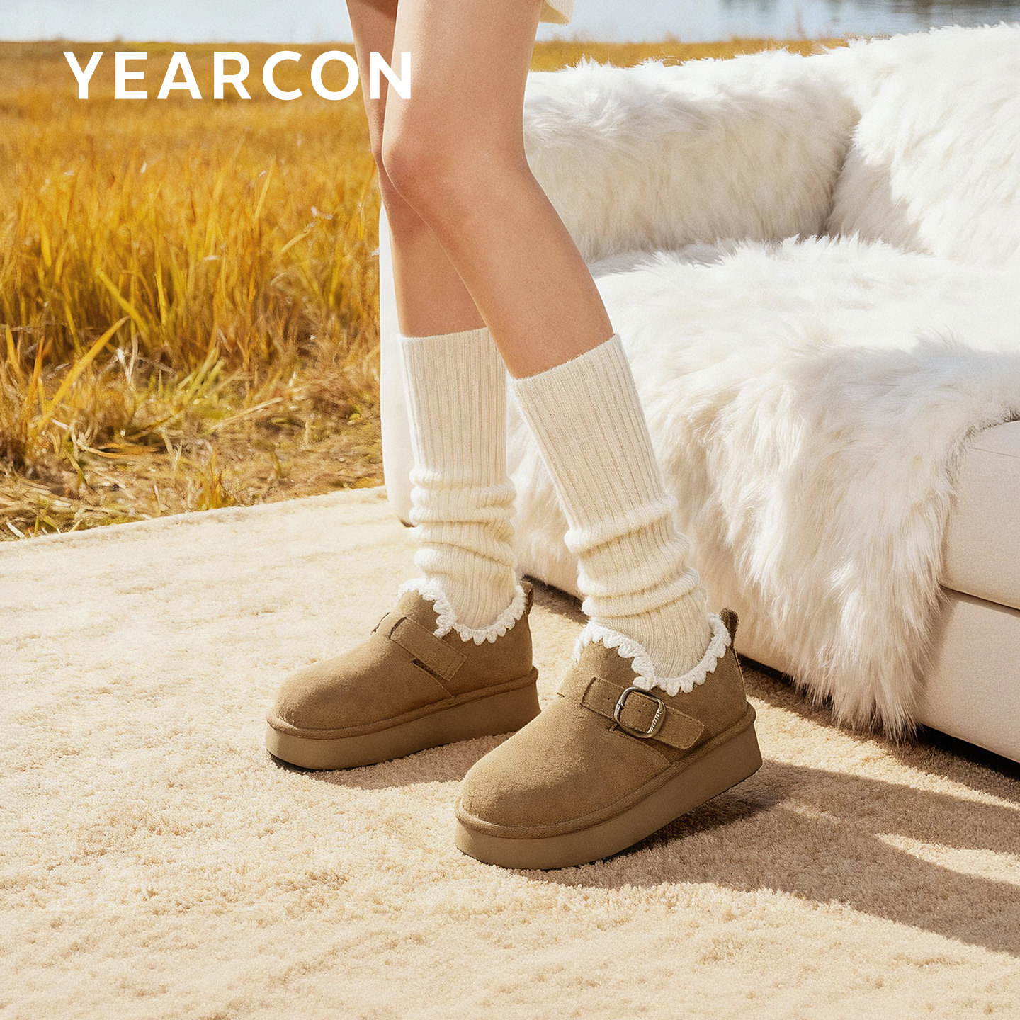 意尔康真皮加绒棉鞋女2025冬季新款小个子增高勃肯鞋加厚毛毛鞋,淘宝优惠券,粉丝福利购,淘宝优惠卷