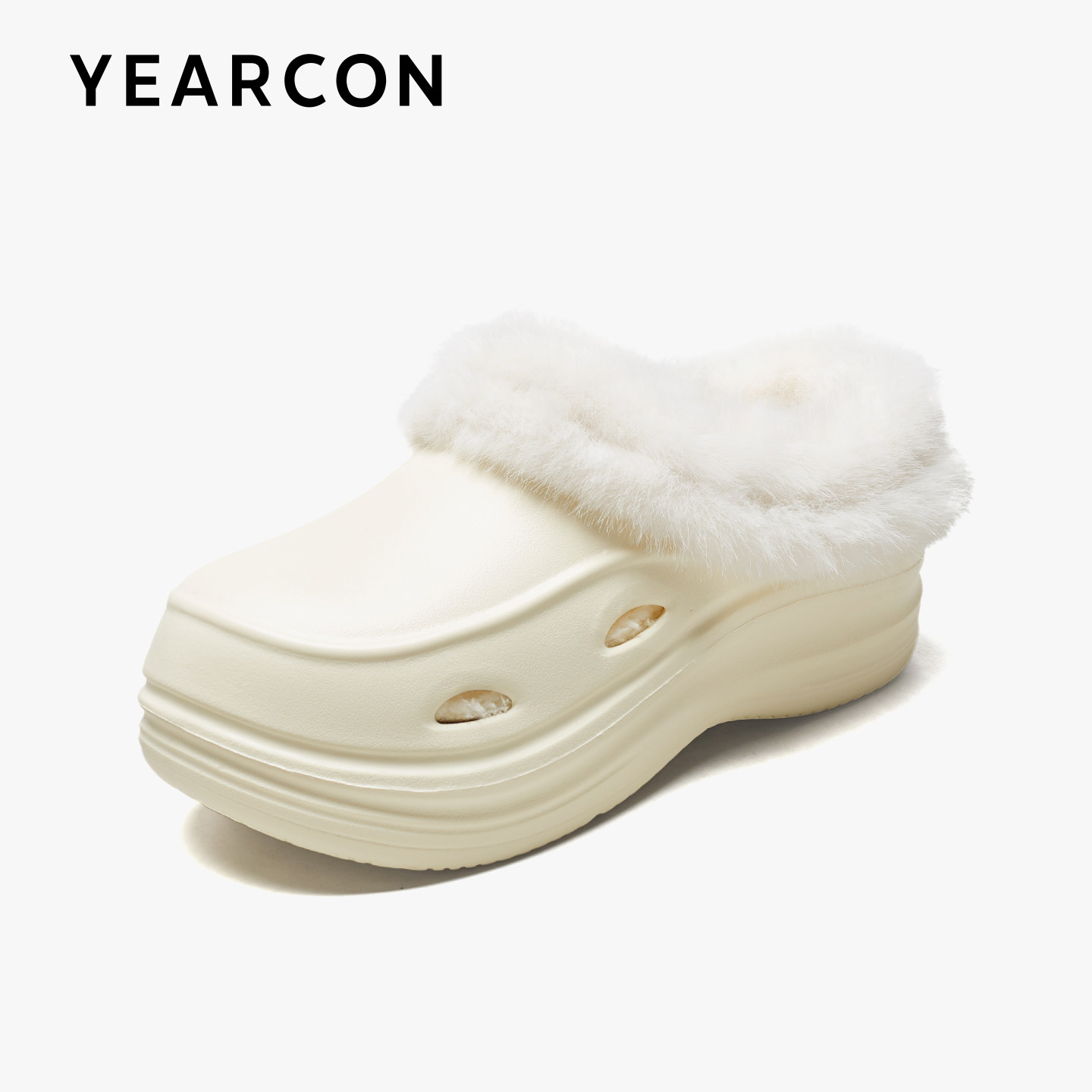 意尔康毛毛拖鞋女士外穿2025秋冬新款室内家居加绒厚底洞洞棉拖鞋,淘宝优惠券,粉丝福利购,淘宝优惠卷