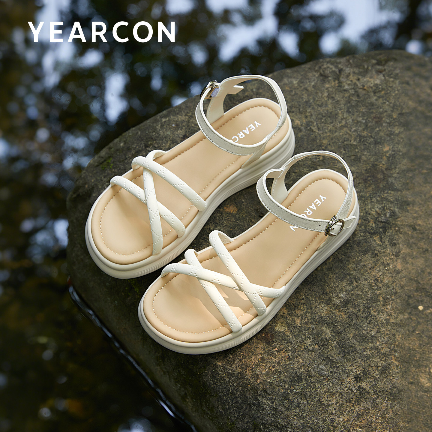 意尔康厚底凉鞋女2025夏季新款外穿一字带防滑休闲旅游沙滩凉鞋