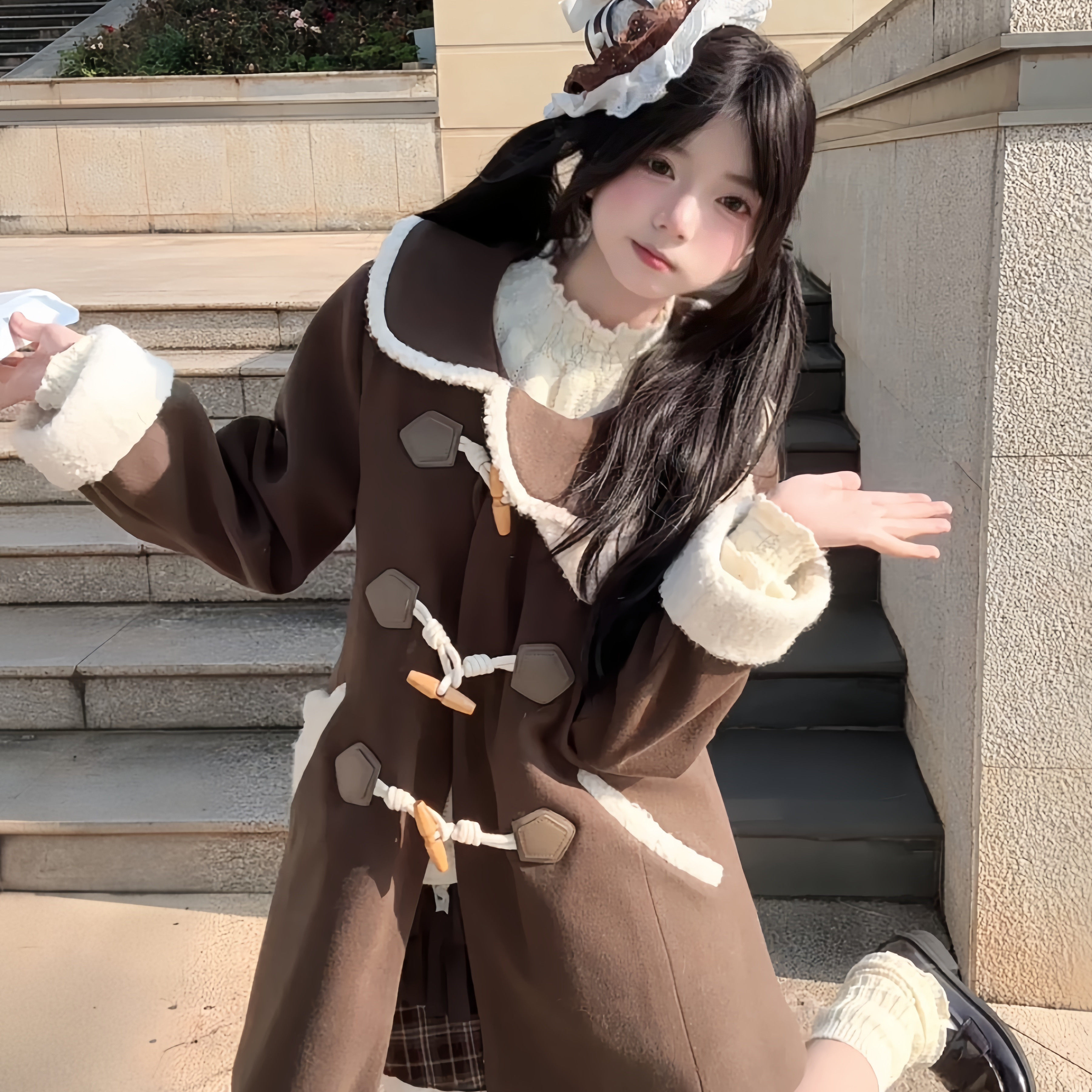 【木子酱JK】牛角扣大衣女秋冬季日系可爱学院风校供制服毛呢外套,淘宝优惠券,粉丝福利购,淘宝优惠卷