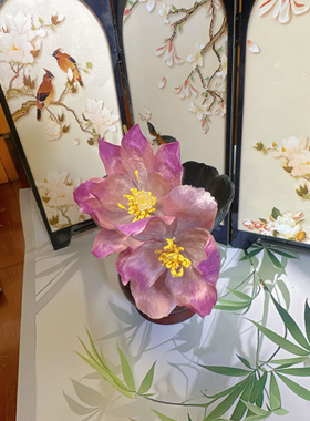 手工荷花双合花并蒂莲发簪汉服头饰旗袍古风配饰盘发日常百搭