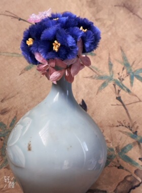 双粉蝴蝶蓝色绒花豆粉绣球绒花旗袍汉服婚嫁发夹款