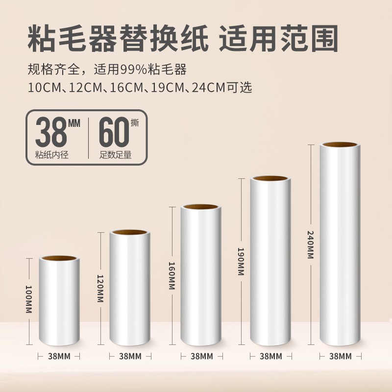 10/16/19/24CM粘毛器卷纸除尘纸斜撕式粘毛刷替换纸芯 去毛刷胶纸 - 图2