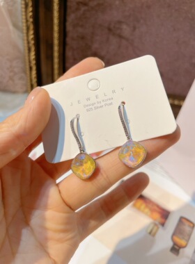原创设计水晶菱形吊坠耳环气质简约百搭春夏女耳饰925纯银耳钩