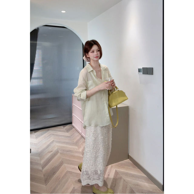 L030 Summer Green Tilt Sunscreen ເສື້ອ Tencel ນ້ໍາຫນັກເບົາ