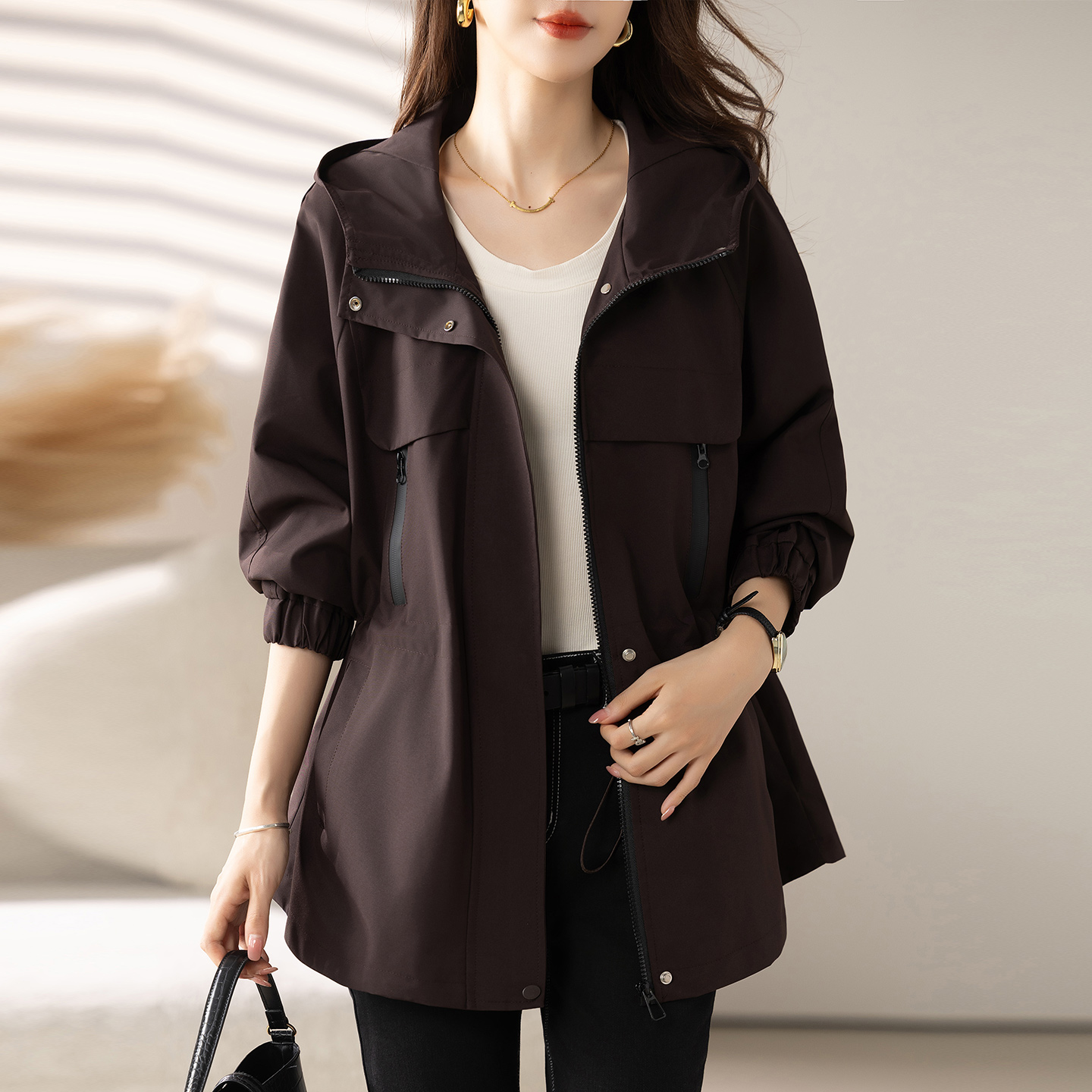 大码风衣女中长款春秋新款胖MM小个子妈妈宽松显瘦休闲秋季外套 - 图1