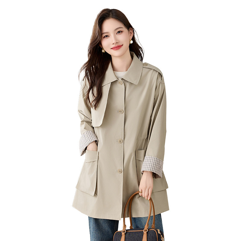 大码女装风衣外套女中长款春秋新款宽松显瘦通勤气质高级感大衣,淘宝优惠券,粉丝福利购,淘宝优惠卷