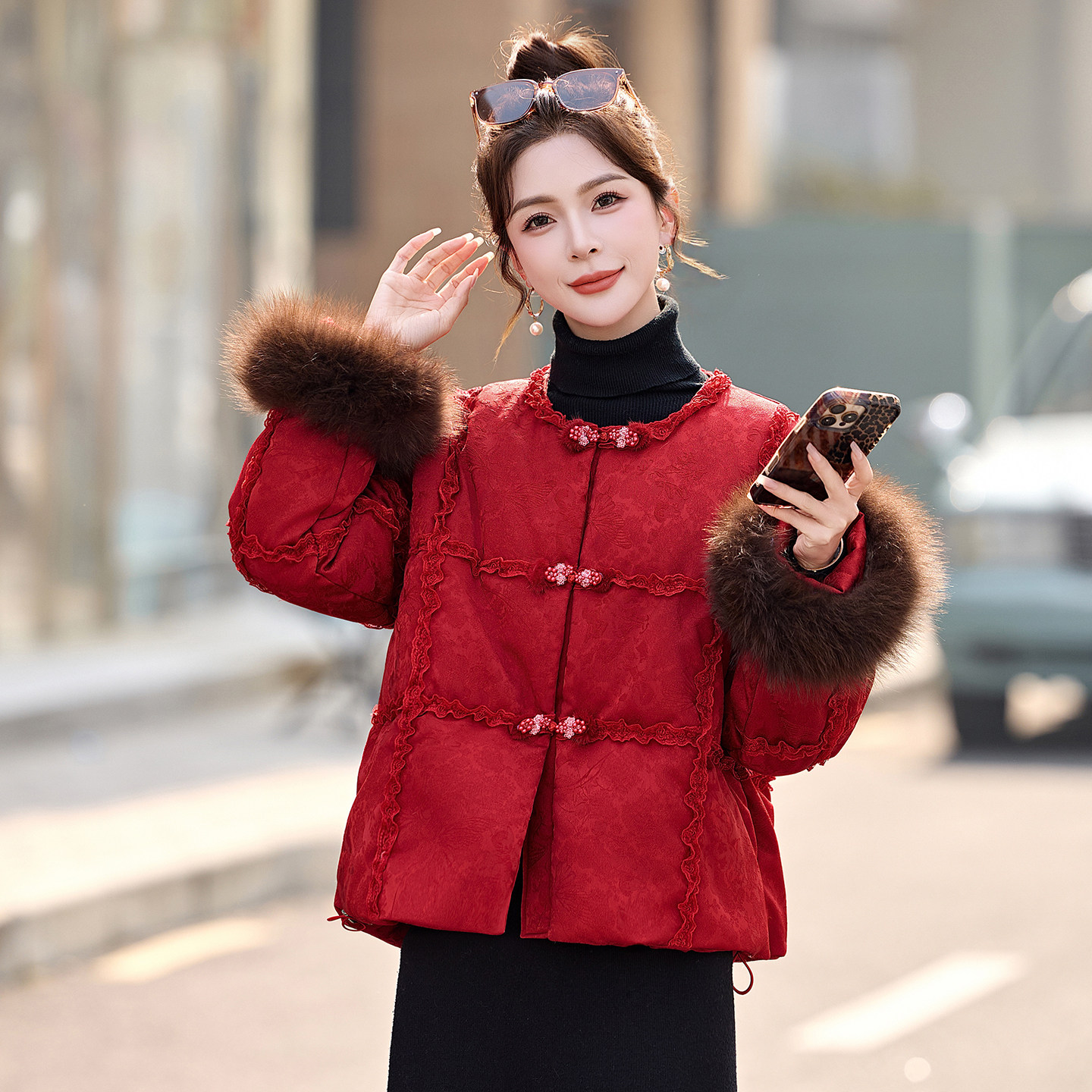 新中式国风红色盘扣羽绒服女短款冬季新款本命年加厚保暖时尚外套,淘宝优惠券,粉丝福利购,淘宝优惠卷