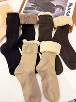 Small crowdfolded winter turned-edge splicing lamb wool socks Children of the stockings Boomers Socks Warm Days plus suede stockings Sox women