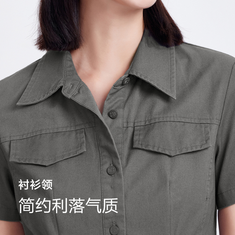 森马连衣裙女收腰衬衫裙复古休闲潮流百搭夏季美拉德纯色短裙气质