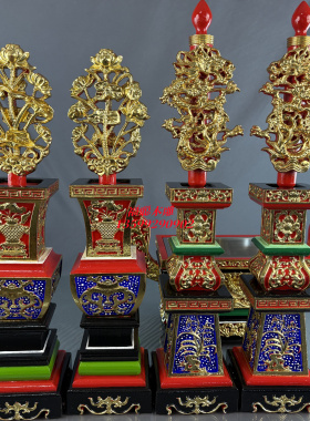 彩色五供花瓶烛台香炉龙烛金花木