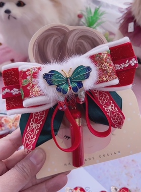 Mao手作024红绿色刀马旦新年发饰手工蝴蝶结