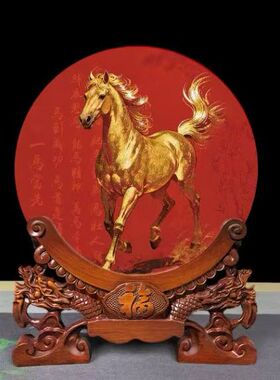 2026招财摆件金马送财马到成功摆件玄关客厅招财圆盘摆件书房摆件