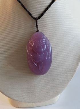 天然色彩丁香紫玉财神吊坠色独特