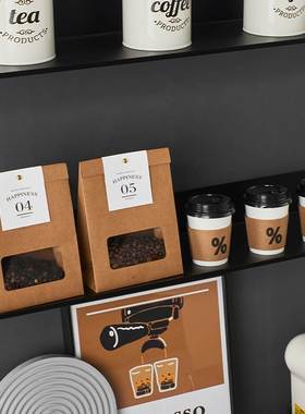 现代高级简约咖啡主题橱柜展厅道具储物罐样板间厨房装饰饰品摆件