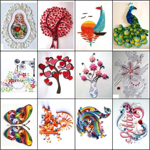 作品衍纸底稿 线稿图手工衍纸画DIY折纸 衍纸画线稿图相框成品 - 图0