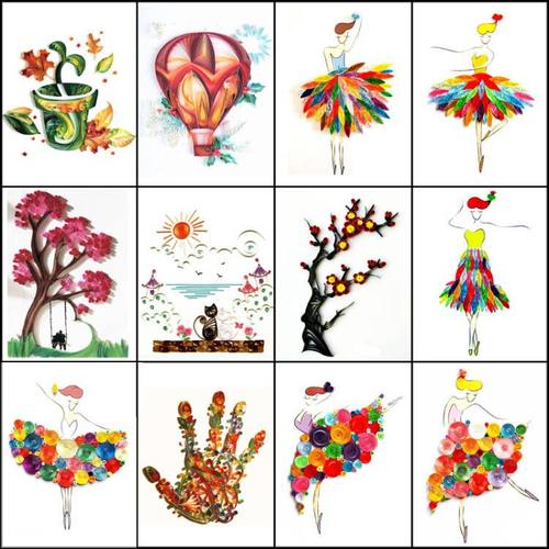 作品衍纸底稿 线稿图手工衍纸画DIY折纸 衍纸画线稿图相框成品 - 图1