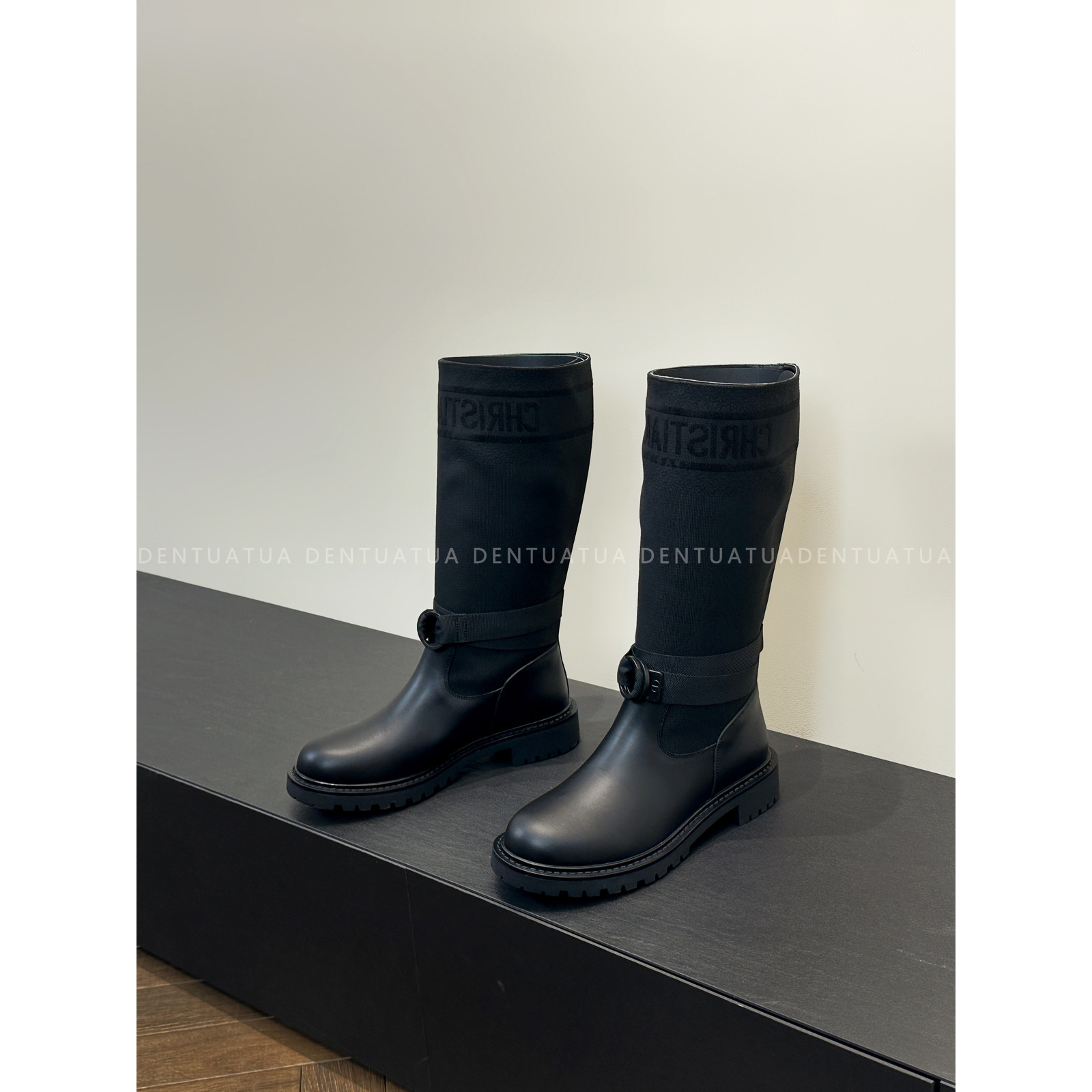 DENTUATUA 版本天花板~怎么搭都好看！拼接厚底圆头长靴高筒靴 女,淘宝优惠券,粉丝福利购,淘宝优惠卷