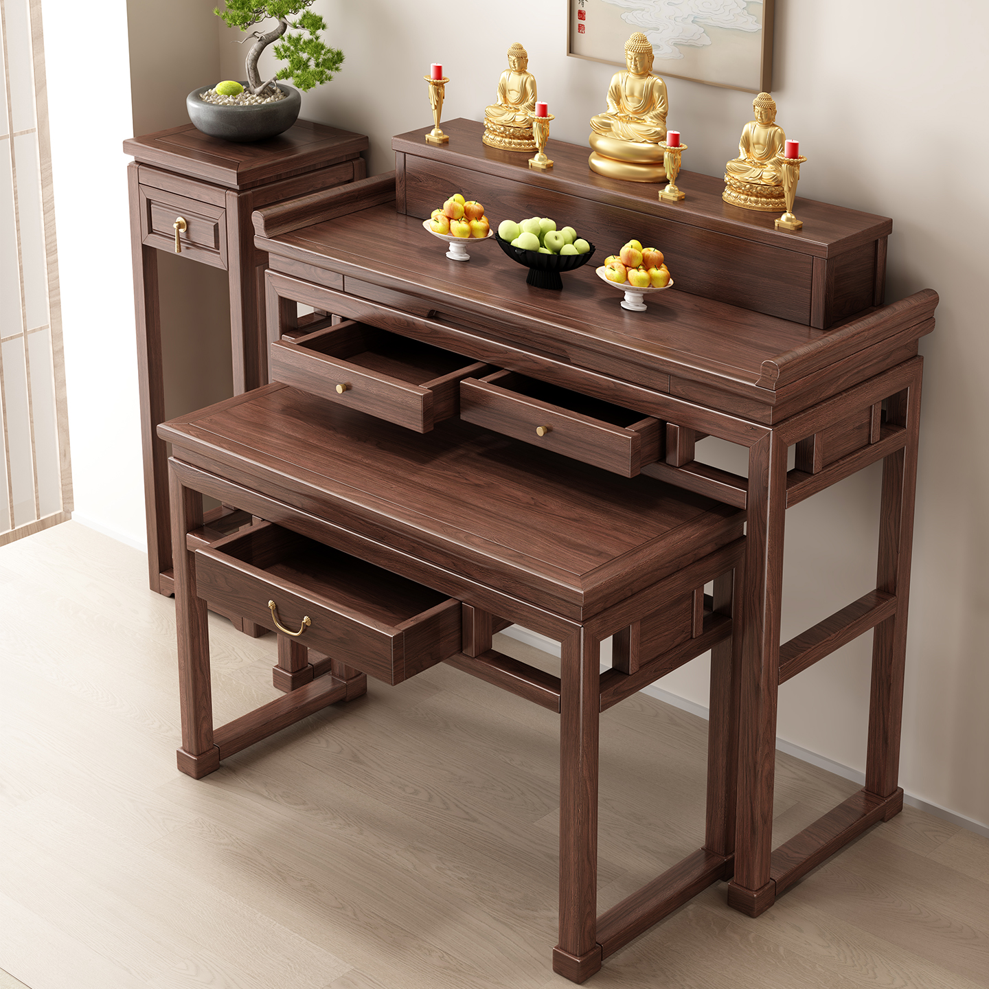 实木佛龛供桌新中式佛桌佛堂家用香案小户型菩萨供奉台香火桌 - 图0