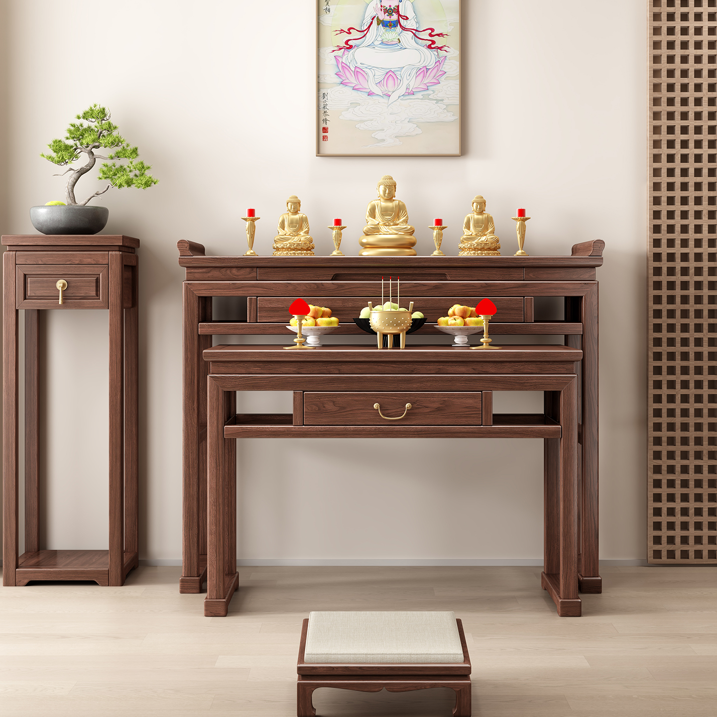 实木佛龛供桌新中式佛桌佛堂家用香案小户型菩萨供奉台香火桌 - 图3
