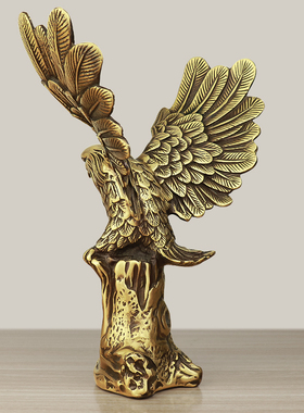 老板办公室桌面经典摆件柜台玄关酒柜装饰纯黄铜大展宏图老鹰摆件