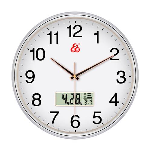 上海三五牌555时钟挂墙钟表客厅卧室简约石英钟静音电子液显挂钟 - 图1