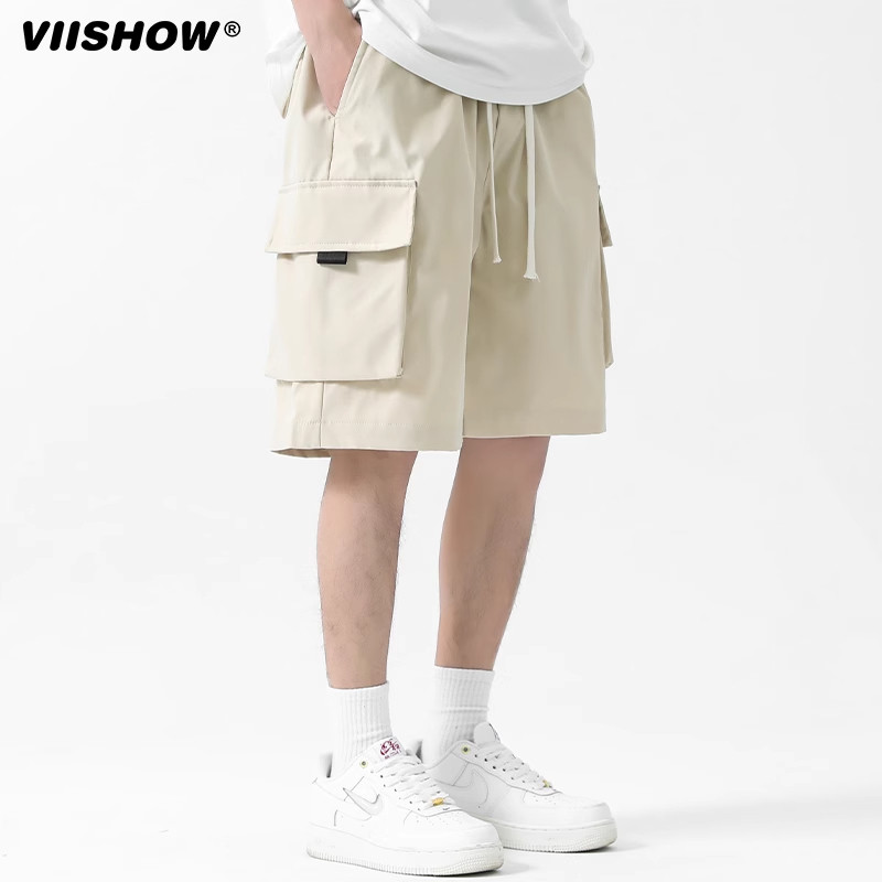 VIISHOW街头复古多口袋工装短裤男潮牌宽松阔腿休闲百搭五分潮裤,淘宝优惠券,粉丝福利购,淘宝优惠卷
