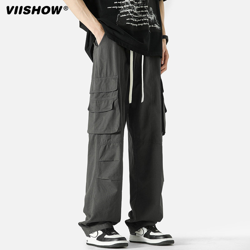 VISHOW复古美式多口袋直筒工装裤男女春季潮牌宽松阔腿休闲长裤,淘宝优惠券,粉丝福利购,淘宝优惠卷