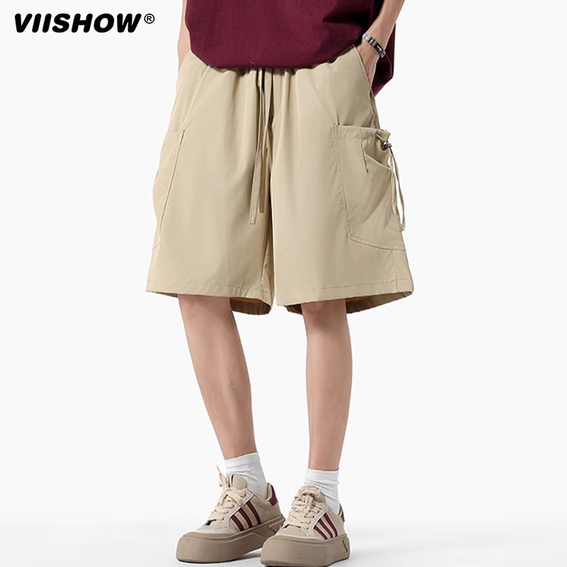 VIISHOW冰丝男士短裤夏季2025新款宽松运动工装大口袋休闲五分裤,淘宝优惠券,粉丝福利购,淘宝优惠卷