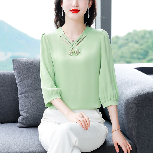 High-end chiffon shirt, versatile summer mulberry silk shirt
