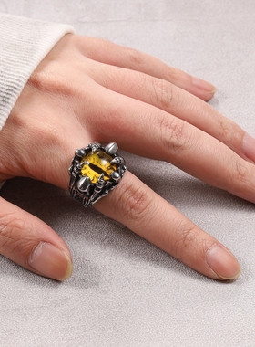 男戒恶魔骷髅头嘻哈帅气男士戒指潮人个性钛钢街头朋克理发师复古