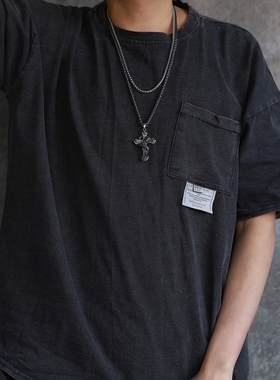 霸气盘龙十字架骷髅街头韩版男士项链朋克高街钛钢吊坠挂链嘻哈潮