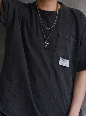 逆十字架玫瑰花街头韩版男士项链朋克高街钛钢吊坠挂链嘻哈个性潮