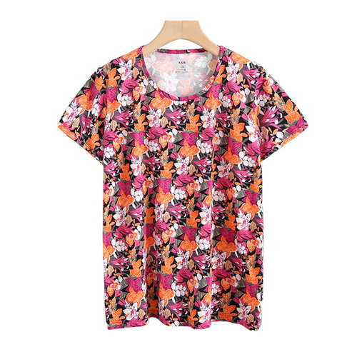 AB夏季新品纯棉女士家居服汗衫中老年宽松妈妈衫圆领印花短袖睡衣 - 图3