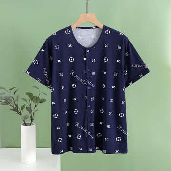 AB underwear pajamas men's summer short-sleeved cardigan pure cotton coated round neck ອາຍຸກາງແລະຜູ້ສູງອາຍຸເຮືອນໃສ່ເທິງ H809