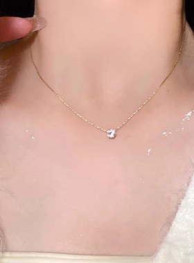 极细单钻锆石项链女生毛衣链锁骨链钛钢项链轻奢小众蛇骨链首饰品