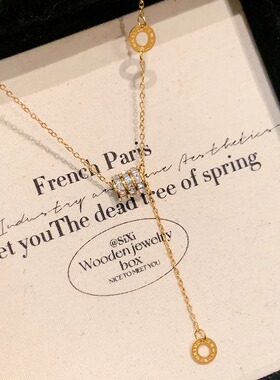 金色小蛮腰项链轻奢小众流苏颈链钛钢镶钻女款锁骨链不掉色可水洗