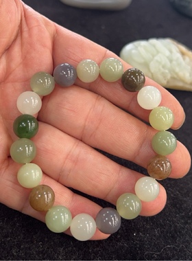 新疆和田玉白玉碧玉糖玉青花玉八宝手链卡10手串