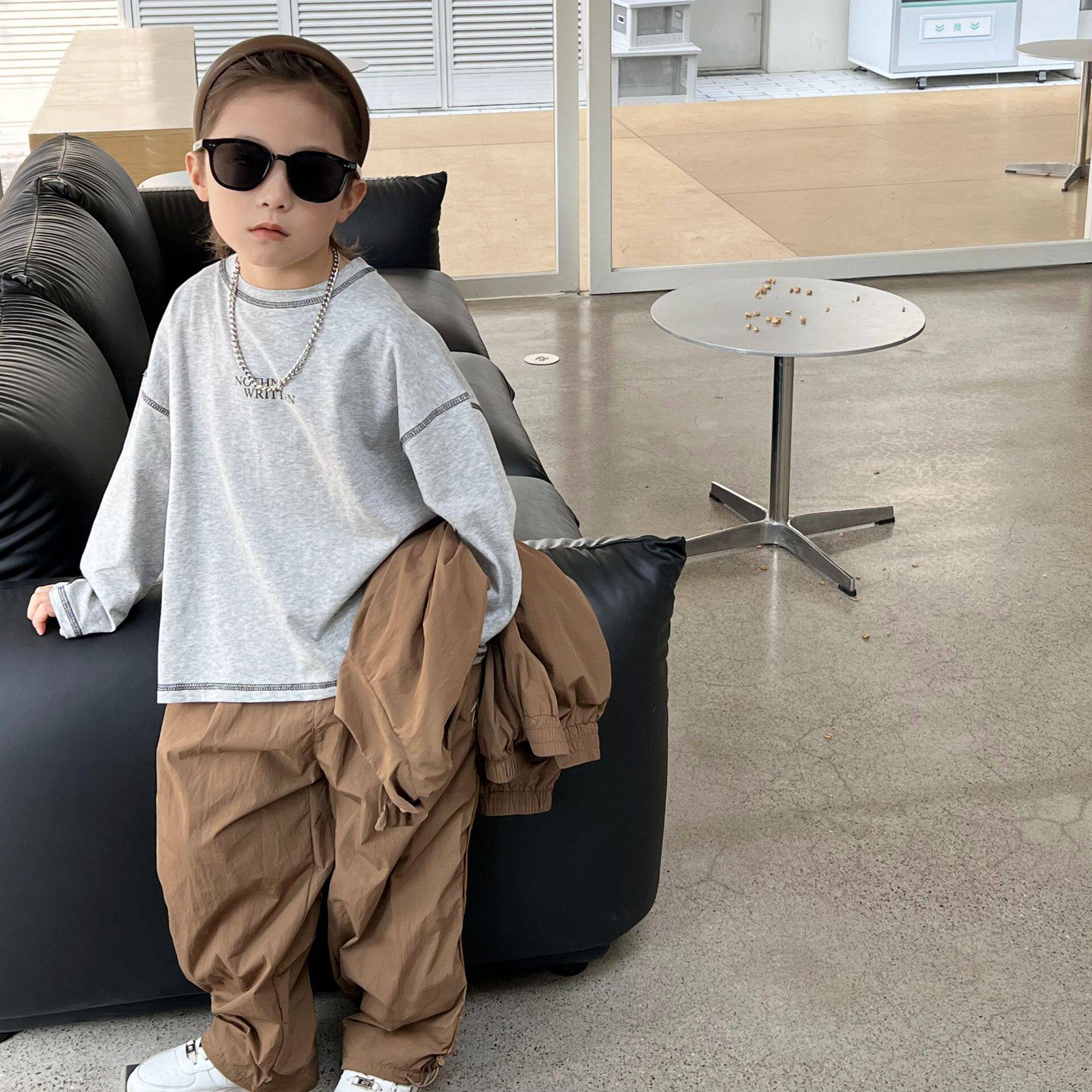 皮皮虾  男童t恤长袖纯色春款新款圆领套头衫韩版上衣外穿内搭潮