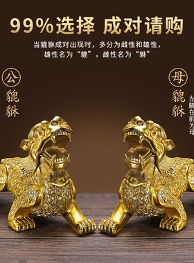纯铜貔貅摆件一对金钱貔貅招财聚财家用客厅办公室开业礼品工艺品